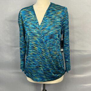 NWT $128 Nic+Zoe Cardigan Sweater 4 Way Blue Colorful Lightweight Stretch Tie